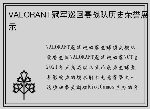 VALORANT冠军巡回赛战队历史荣誉展示