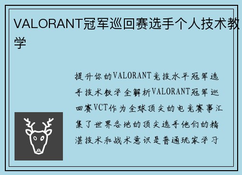 VALORANT冠军巡回赛选手个人技术教学
